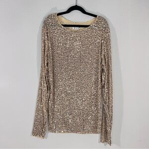 NWT Free People Gold Rush Sequin Long Sleeve Blouse